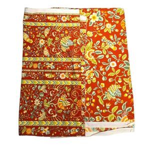 SCHUMACHER screen printed red‎ floral Manchu heavy fabric two pieces lot 3 yards